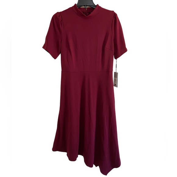 Karl Lagerfeld Paris Ponte-Knit Asymmetrical Dress Mulled Wine 8 New Wit… - Picture 2 of 7
